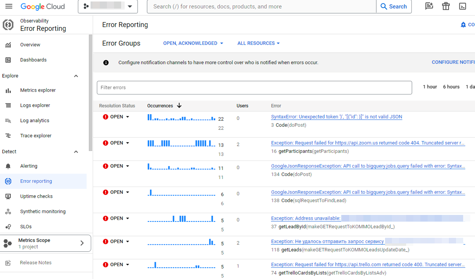 Tracking Errors in the Google Apps Script Console